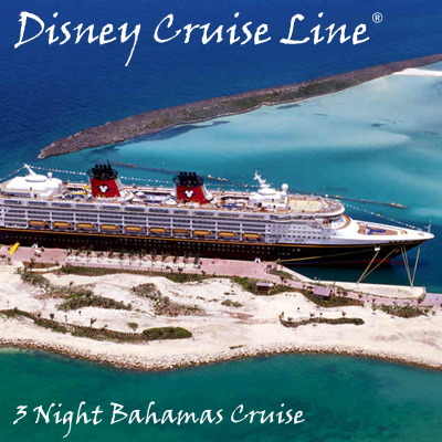 DISNEY CRUISE LINE® 3-Night Bahamas Cruise - A magnificent cruise for 2 adults and 2 children filled with magic, romance and impeccable Disney service. Cruise sails from Port Canaveral, FL with stops in Nassau and Castaway Cay, Disney's secluded island retreat.
